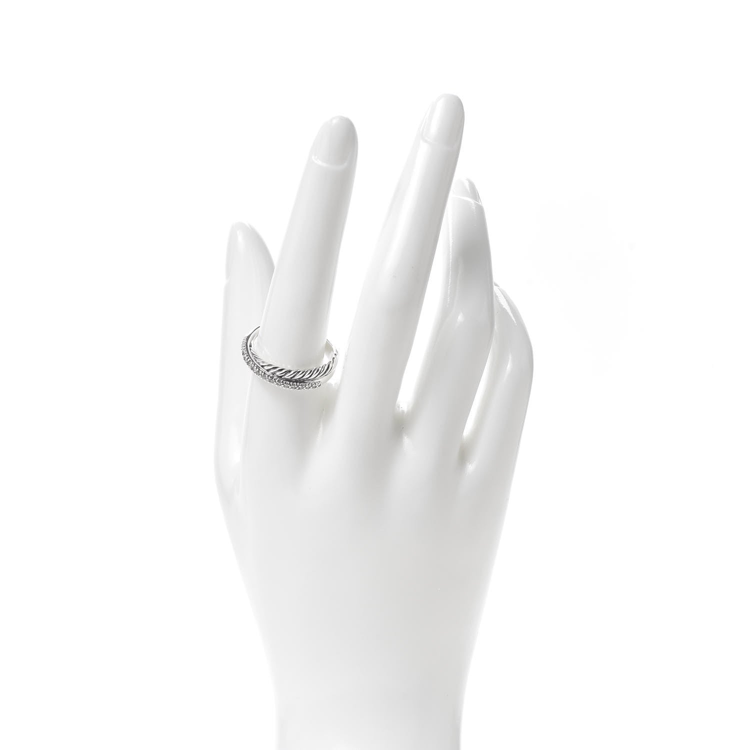 David Yurman Sterling Silver Diamond 5mm Crossover Ring 60 9 2 of 5