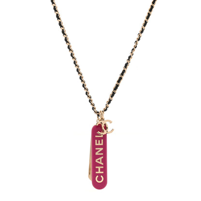 Chanel Metal Lambskin Chain CC Comb Necklace Gold Fuchsia Silver Black 1 of 6