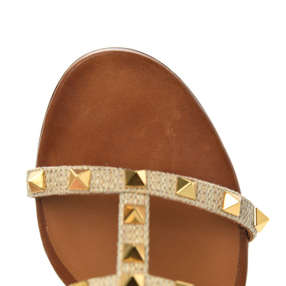 Valentino Garavani Raffia Calfskin Rockstud 60mm Caged Slide Sandals 36.5 Naturale 9 of 9