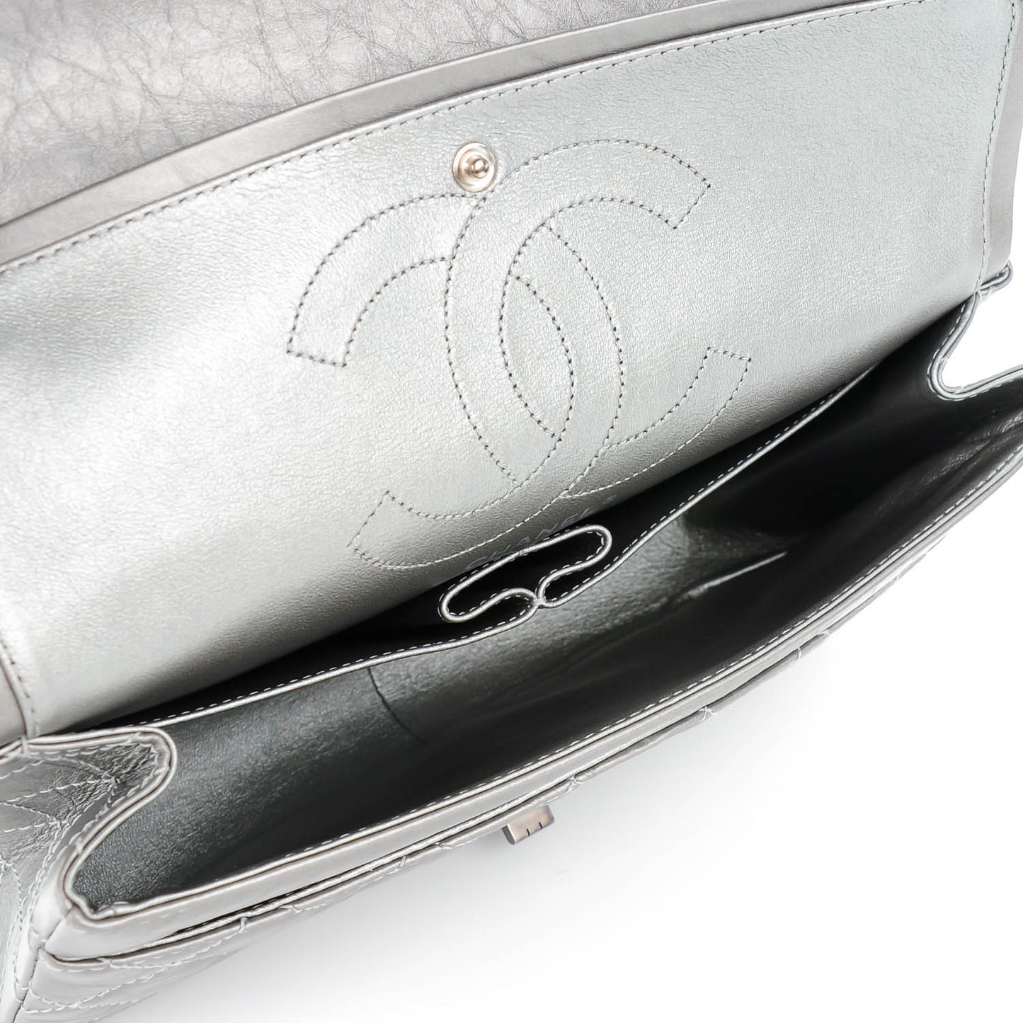 Metallic Aged Calfskin Quilted 2.55 Reissue 227 Dark Silver