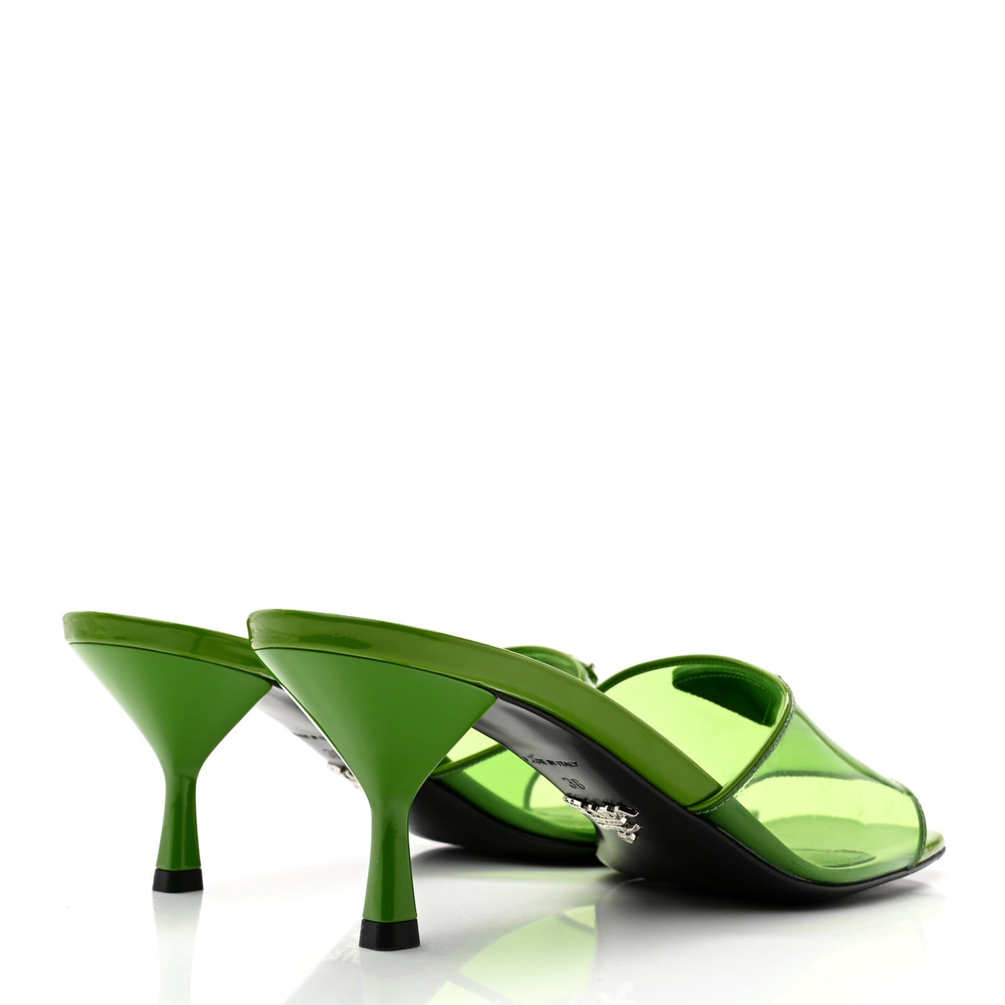 Plexiglass Vernice Metal Triangle Logo 65mm Slide Sandals 38 Mela