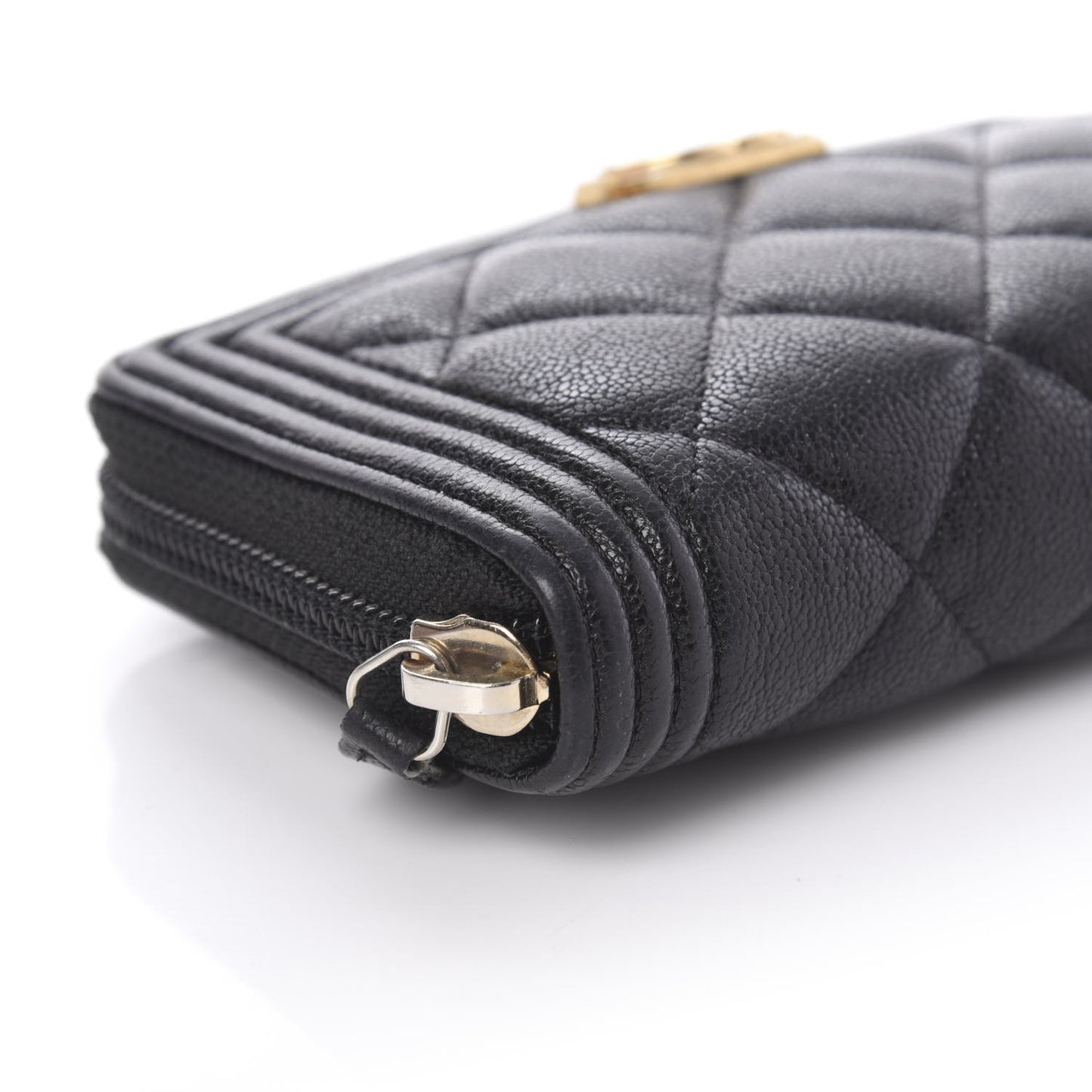 Caviar Quilted Small Boy Zip Around Wallet Black