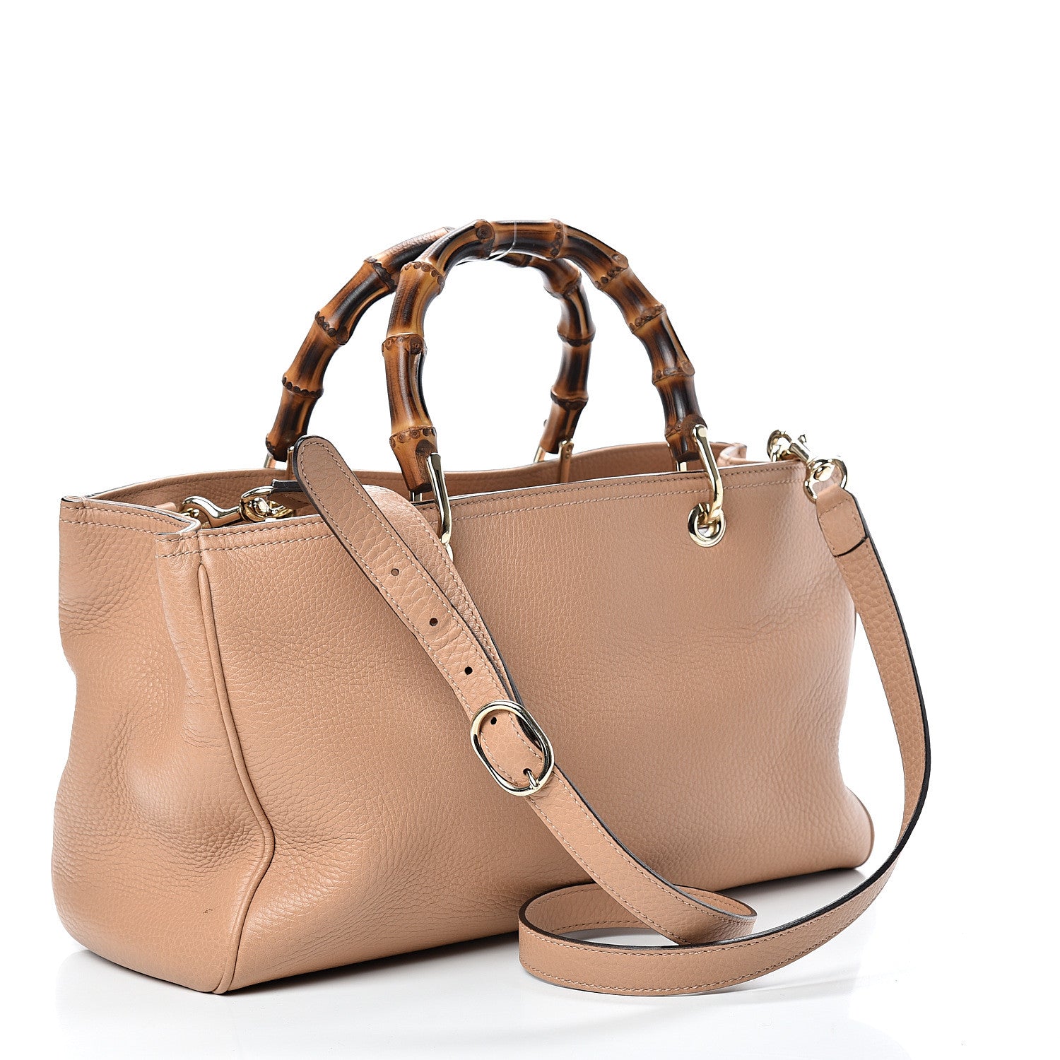 Gucci Pebbled Calfskin Medium Bamboo Shopper Tote Camelia 2 of 12