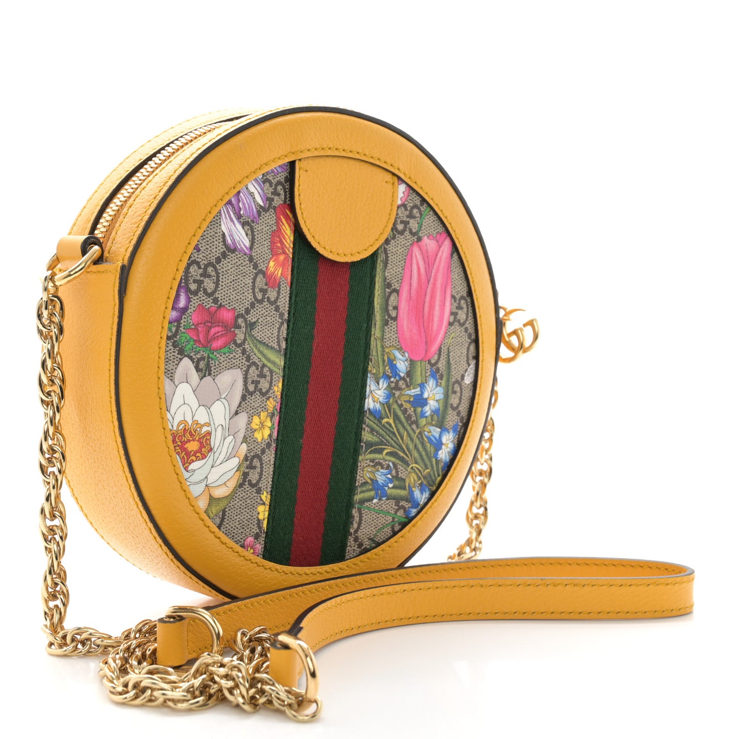 GG Supreme Monogram Flora Web Mini Ophidia Round Shoulder Bag Beige Multicolor Crop