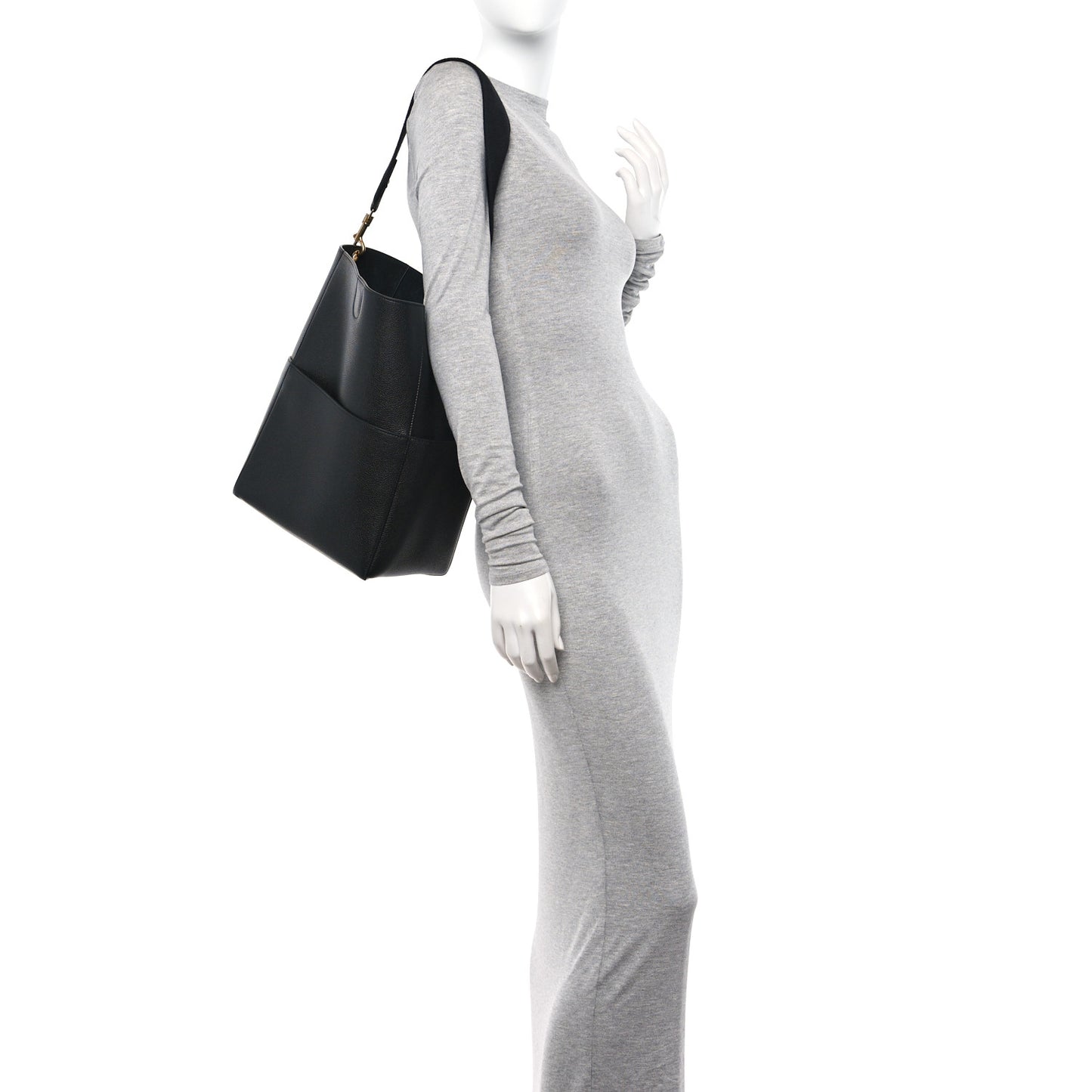 Soft Grained Calfskin Sangle Bucket Bag Black