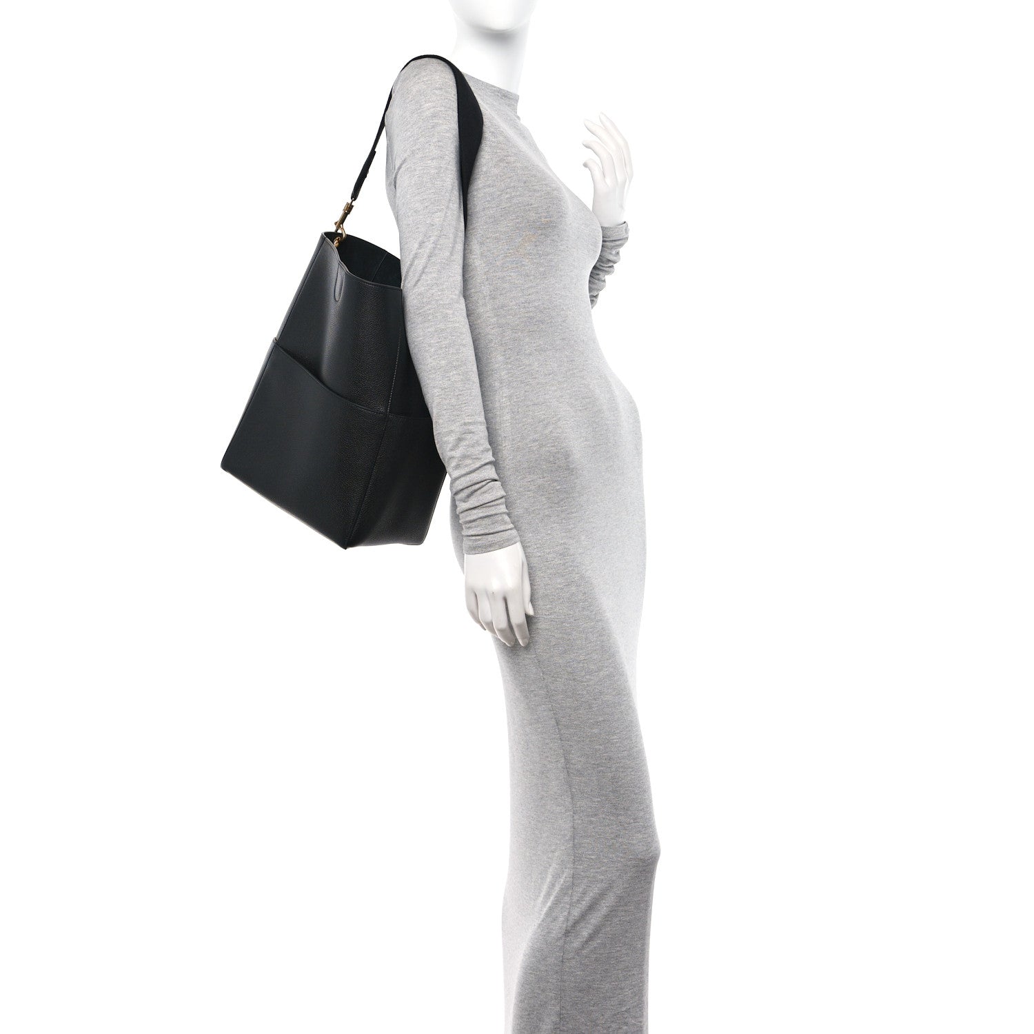 Celine Soft Grained Calfskin Sangle Bucket Bag Black 2 of 12