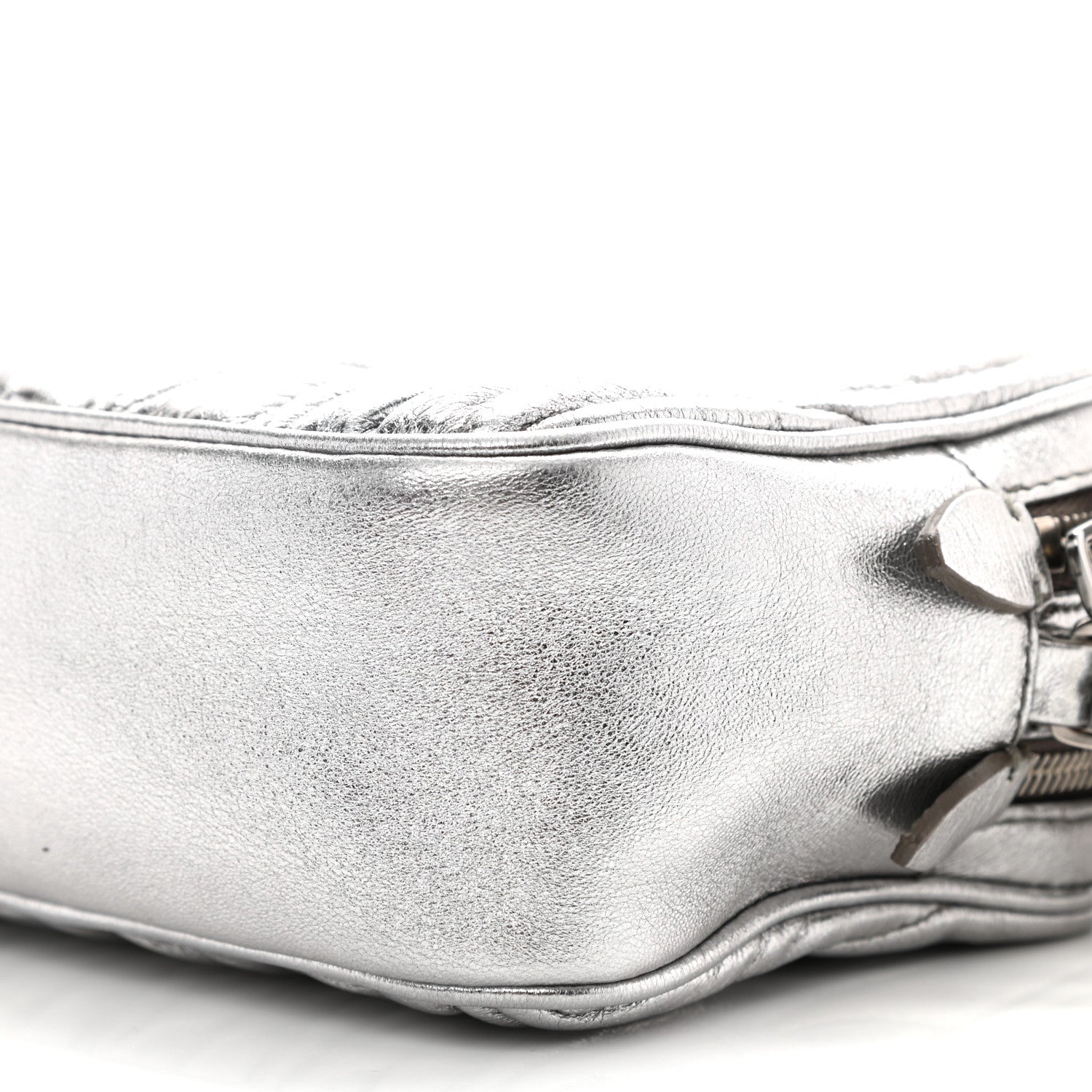 Miu Miu Metallic Nappa Matelasse Double Zip Pochette Clutch Cromo 10 of 10