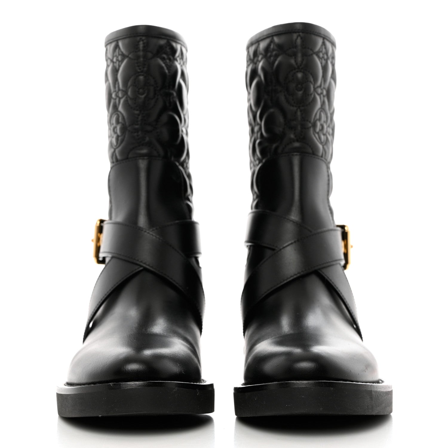 Louis Vuitton Calfskin Embossed Monogram Rebellion Half Boots 37.5 Black 2 of 13