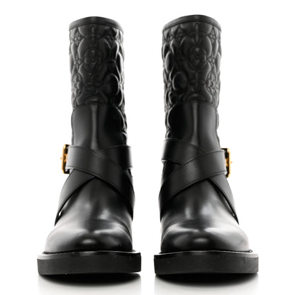 Louis Vuitton Calfskin Embossed Monogram Rebellion Half Boots 37.5 Black 2 of 13