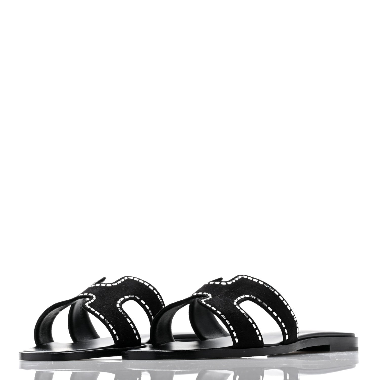 Hermes Suede Goatskin Crystal Embellished Oran Sandals 39 Black 3 of 9