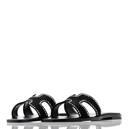 Hermes Suede Goatskin Crystal Embellished Oran Sandals 39 Black 3 of 9