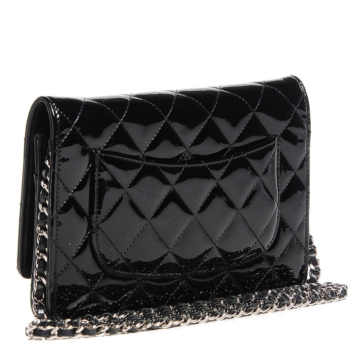 Patent Quilted Wallet On Chain WOC Black