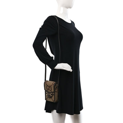 Gucci Monogram Jumbo GG Textured Dollar Calfskin Mini Horsebit 1955 Crossbody Bag Camel Ebony New Acero 3 of 9