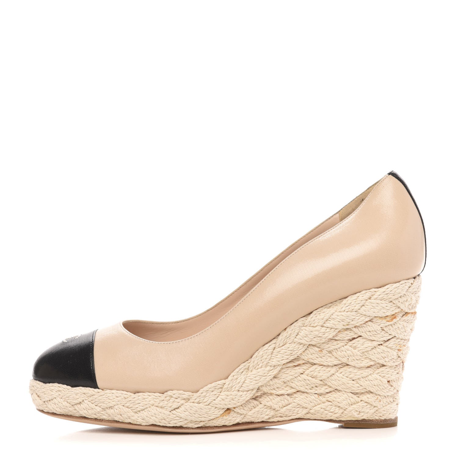 Chanel Lambskin Cap Toe CC Espadrille Wedge Pumps 41 Light Pink Black 1 of 11
