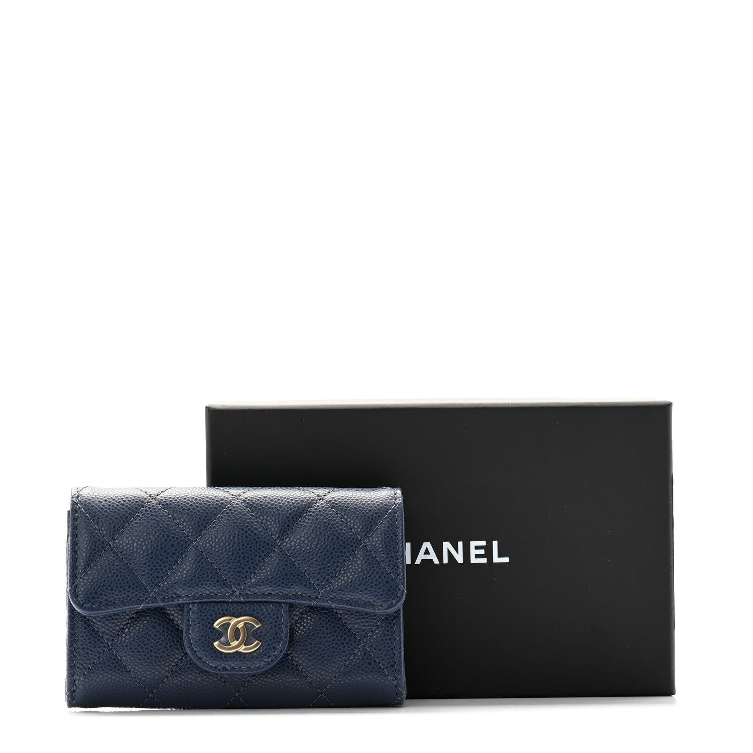 Chanel Caviar Quilted Flap Card Holder Wallet Dark Blue 10 of 10