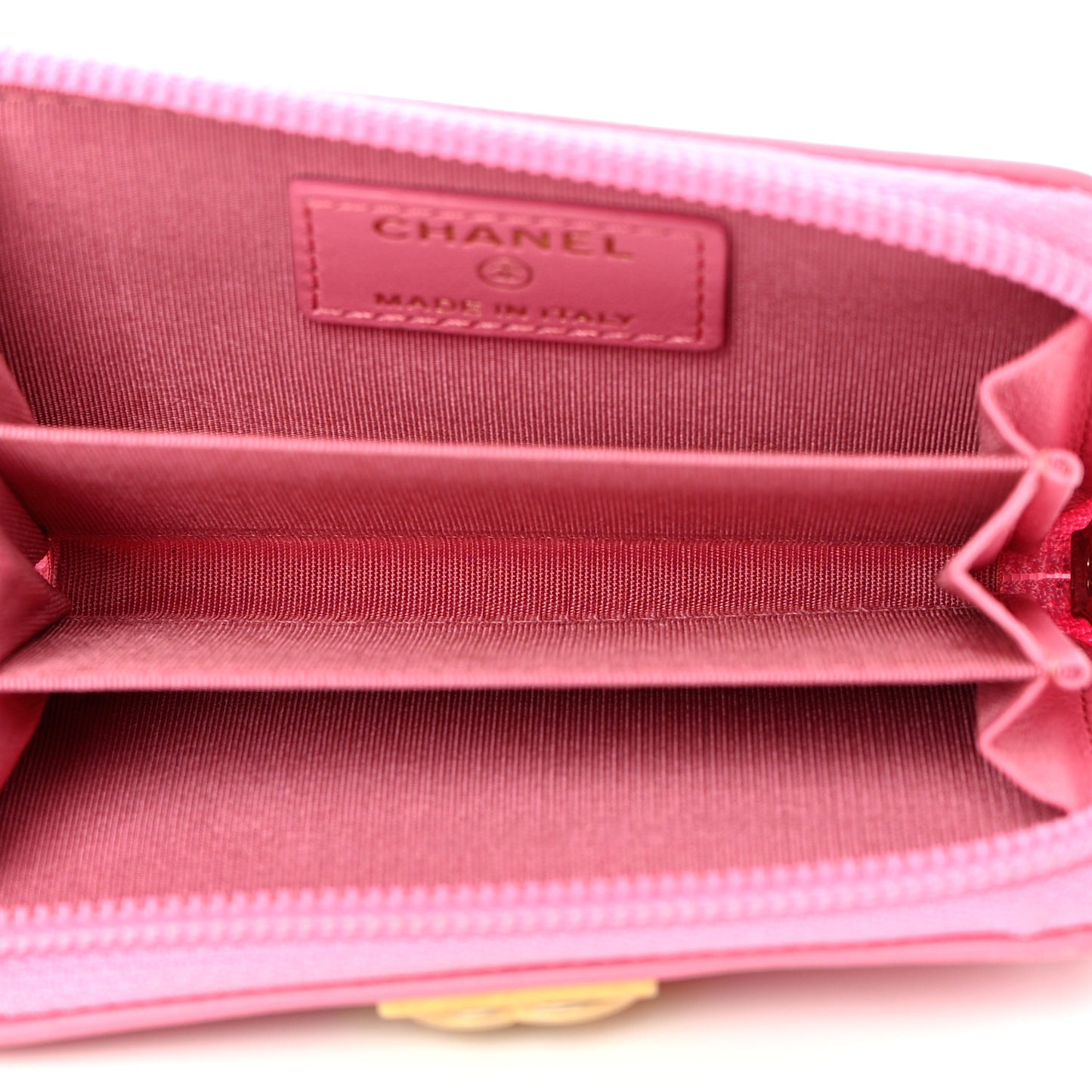 Lambskin Quilted Boy Zip Around Coin Purse Wallet Pink