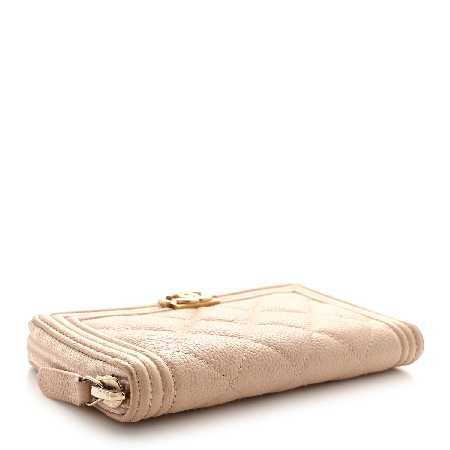 Chanel Caviar Quilted Small Boy Zip Around Wallet Beige 4 of 13