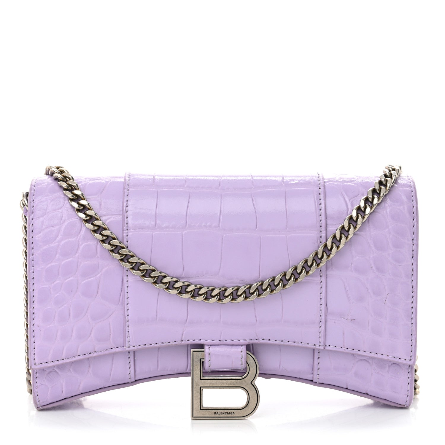 Balenciaga Shiny Calfskin Crocodile Embossed Hourglass Chain Bag Lilac 1 of 11