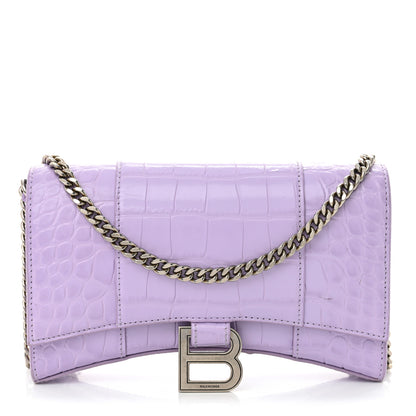 Balenciaga Shiny Calfskin Crocodile Embossed Hourglass Chain Bag Lilac 1 of 11