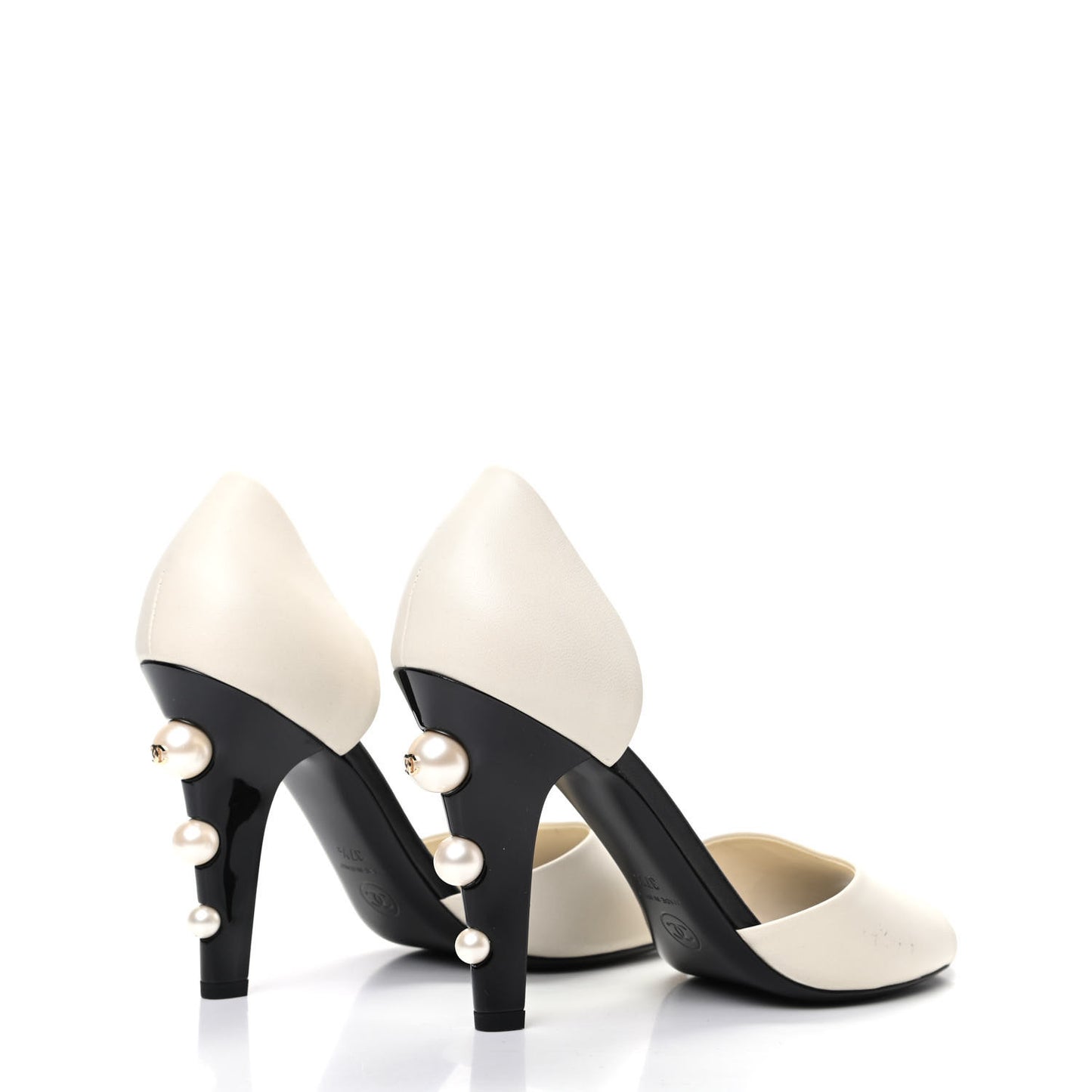 Lambskin Pearl Peep Toe d'Orsay Pumps 37.5 White Black