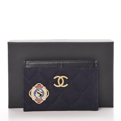 Chanel Felt Quilted Coco Mademoiselle CC Card Holder Navy 9 of 9