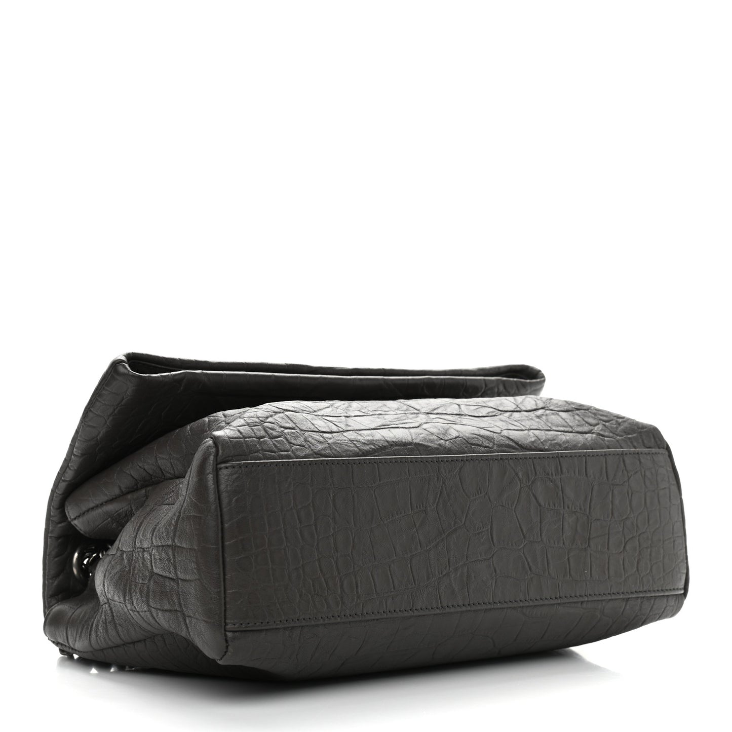 Calfskin Crocodile Embossed Medium West Hollywood Monogram Fold-Over Grey