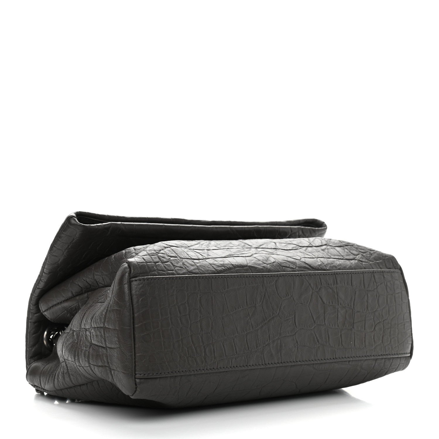 Saint Laurent Calfskin Crocodile Embossed Medium West Hollywood Monogram Fold-Over Grey 4 of 11