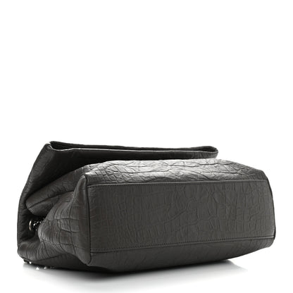 Saint Laurent Calfskin Crocodile Embossed Medium West Hollywood Monogram Fold-Over Grey 4 of 11