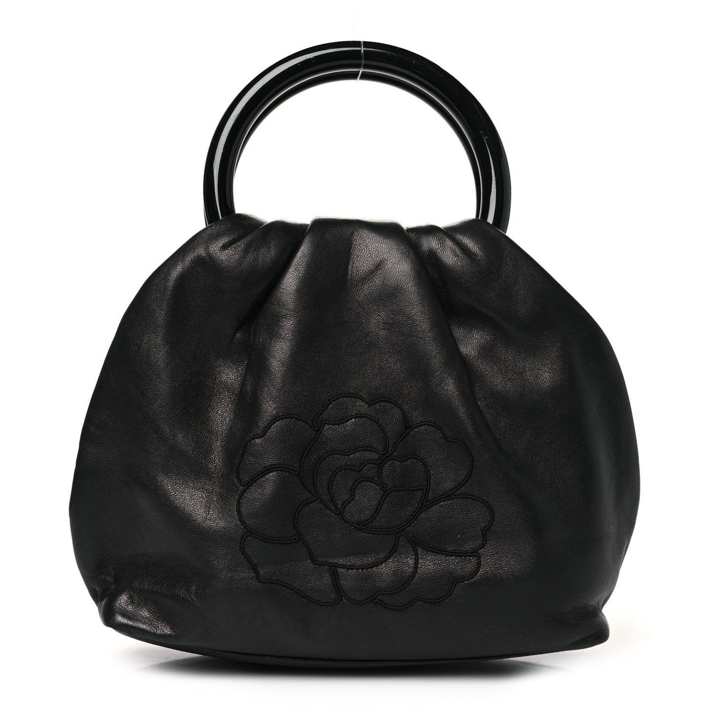 Lambskin Camelia Round Handle Mini Bag Black