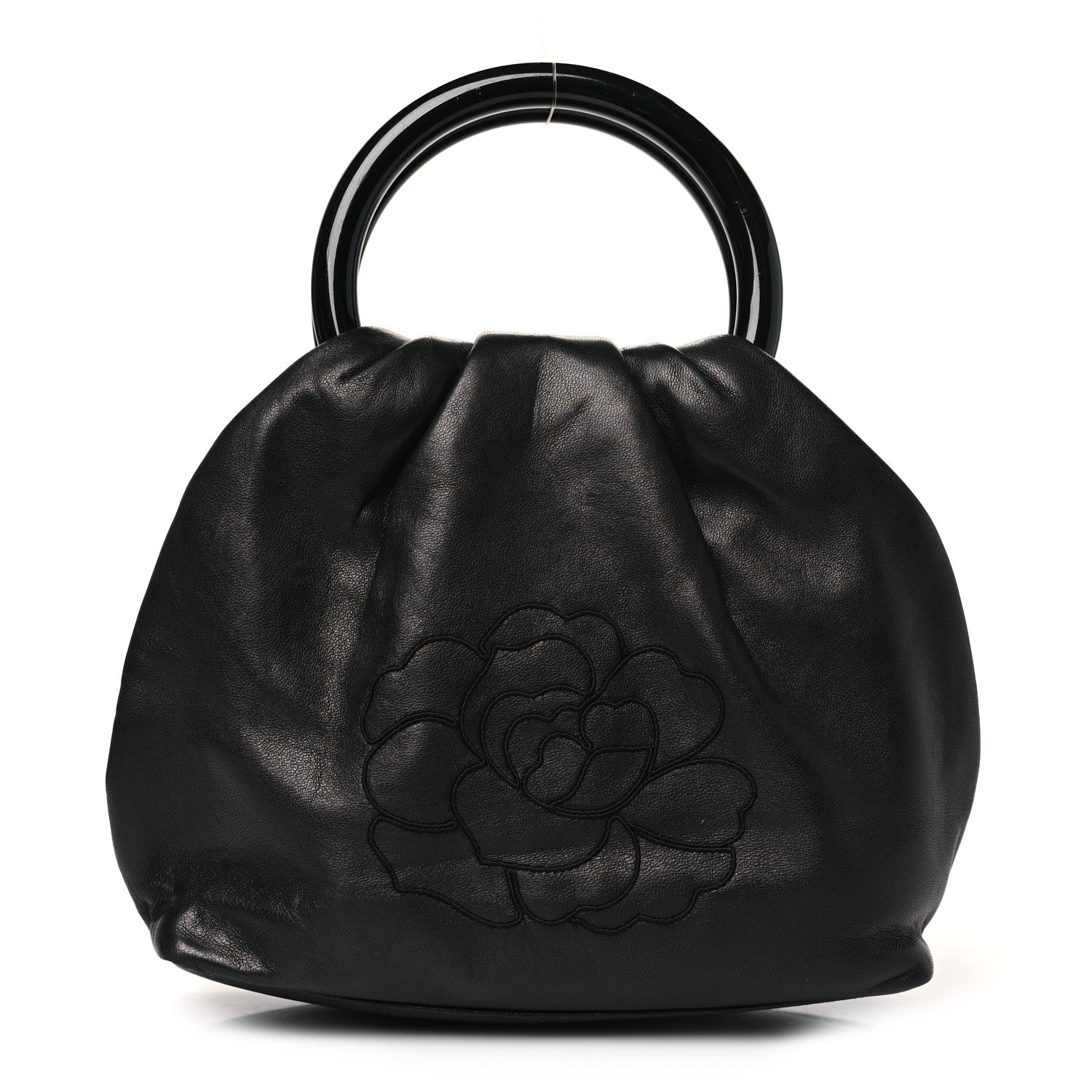 Chanel Lambskin Camelia Round Handle Mini Bag Black 1 of 13