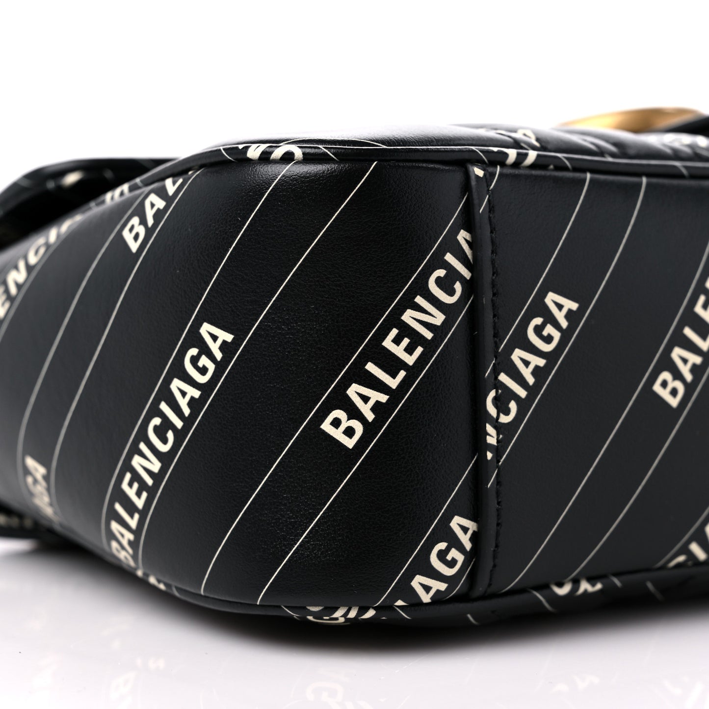 X BALENCIAGA Calfskin Matelasse Logo Print Small GG Marmont Shoulder Bag Black