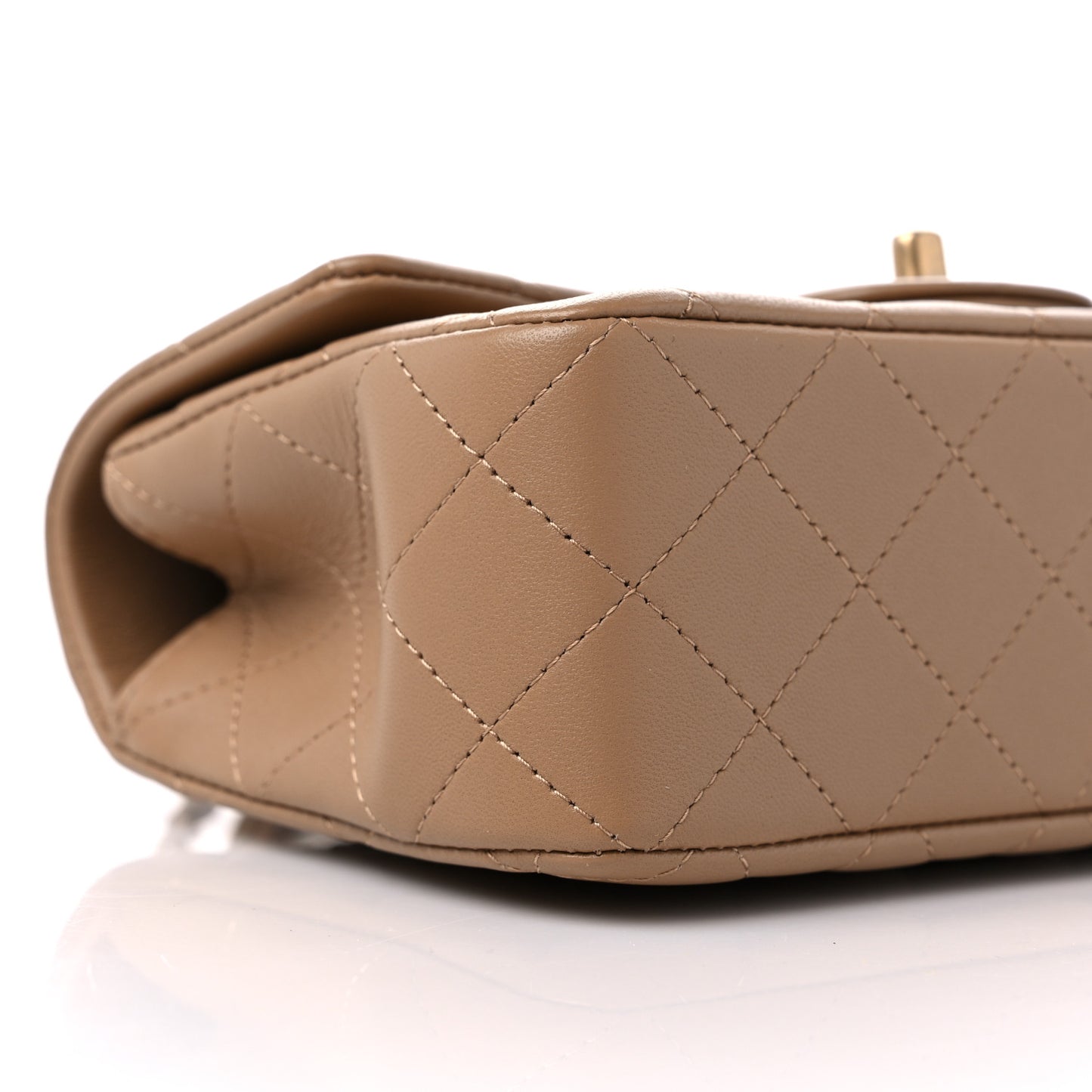 Lambskin Quilted Mini Metal Top Handle Rectangular Flap Beige