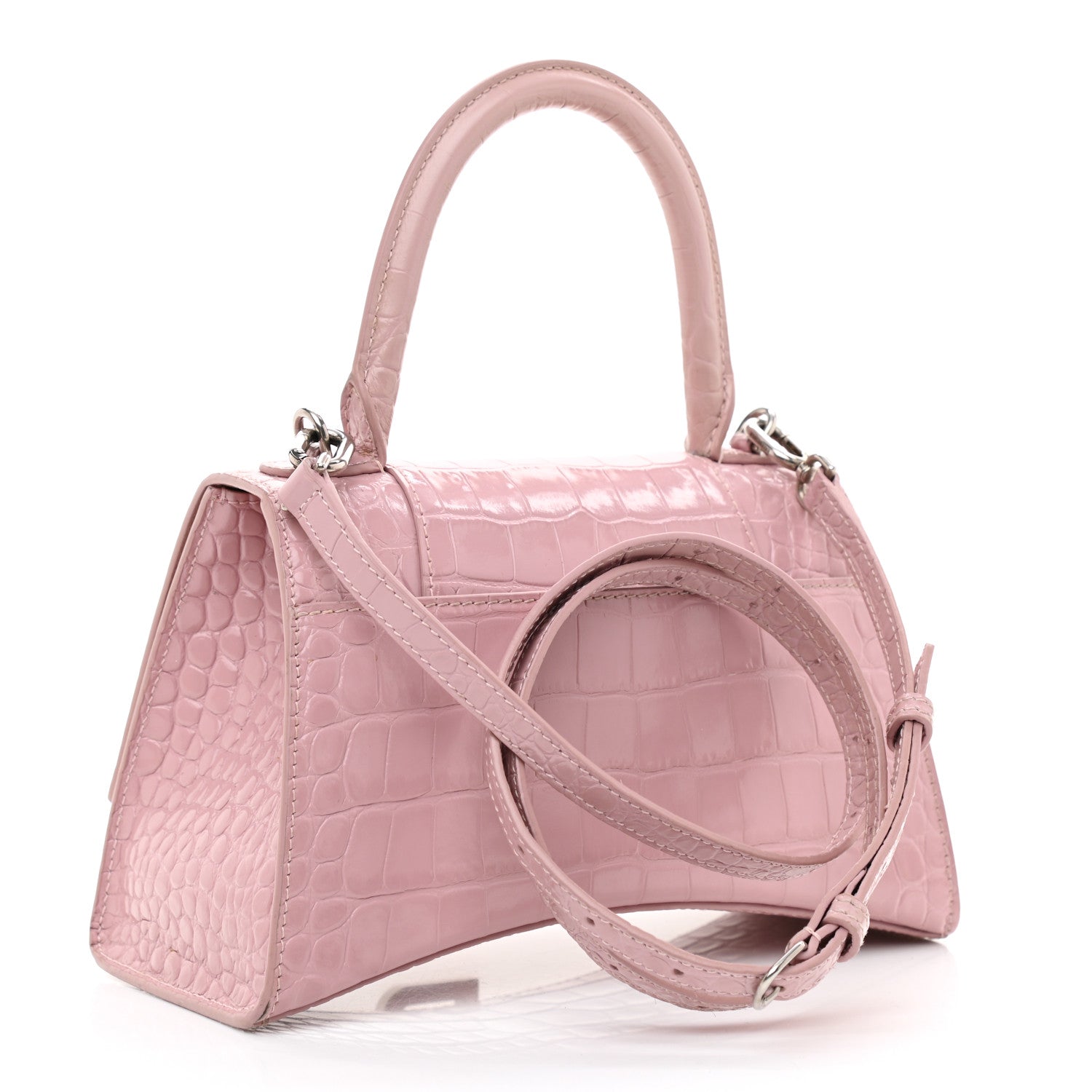 Balenciaga Shiny Calfskin Crocodile Embossed Small Hourglass Top Handle Bag Powder Pink 1 of 13
