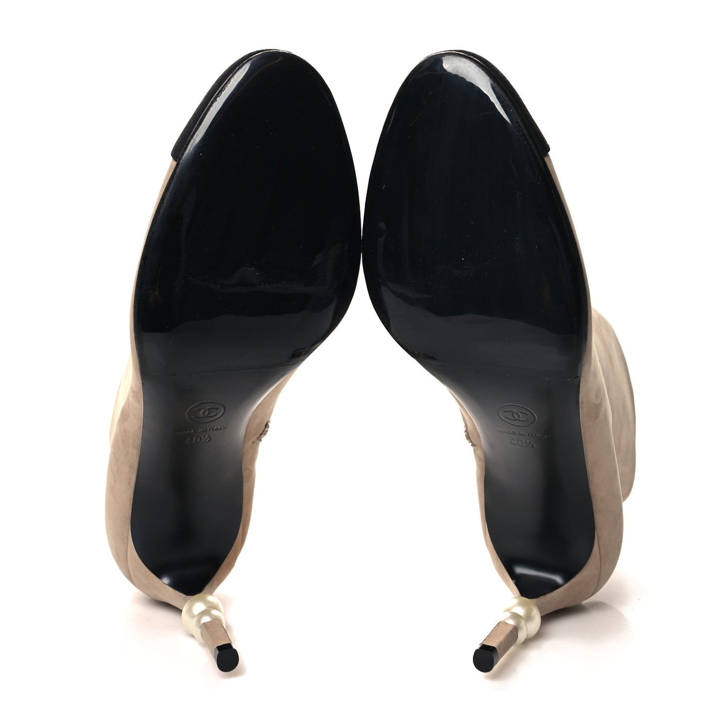 Suede Grosgrain Pearl Ankle Boots 40.5 Beige