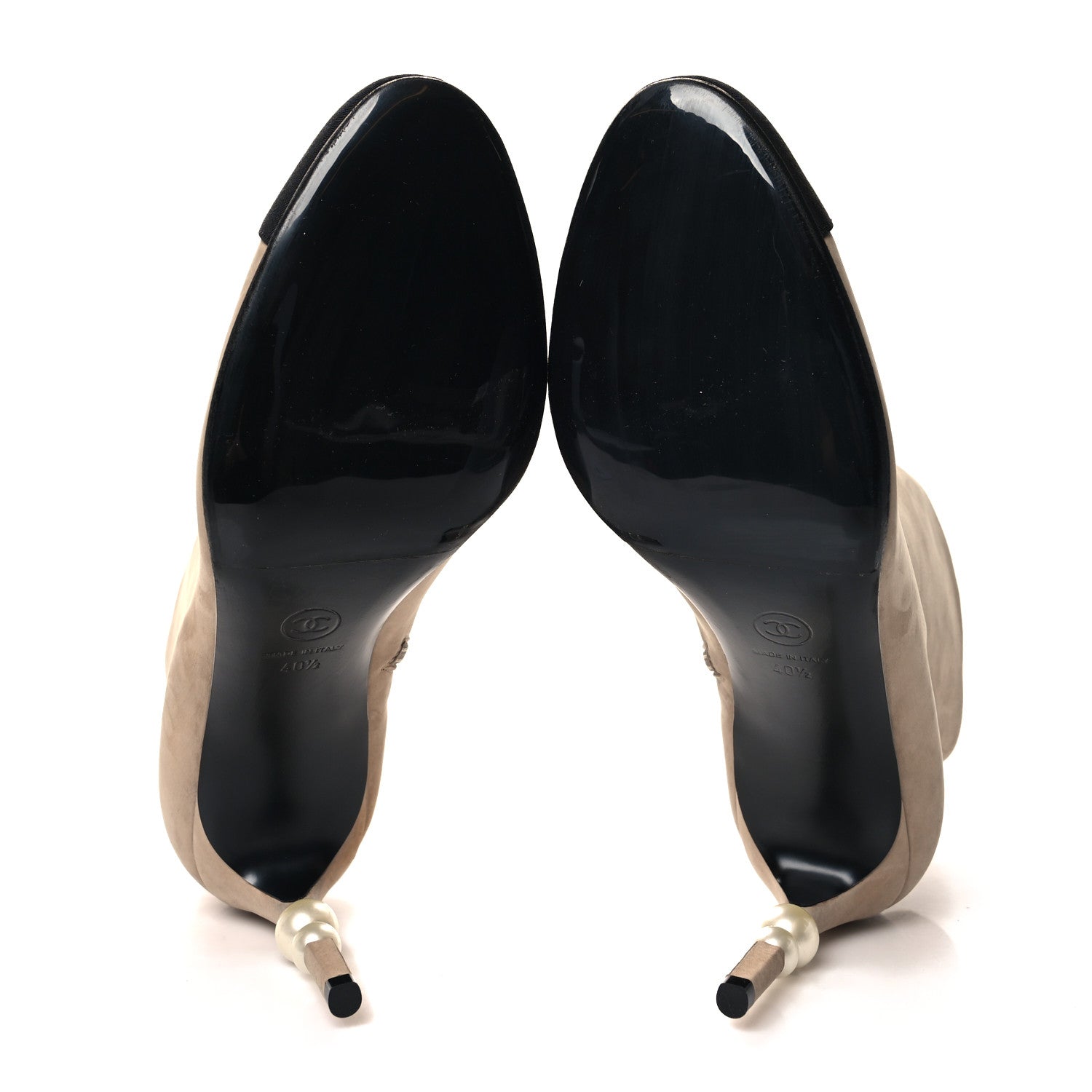 Chanel Suede Grosgrain Pearl Ankle Boots 40.5 Beige 5 of 8