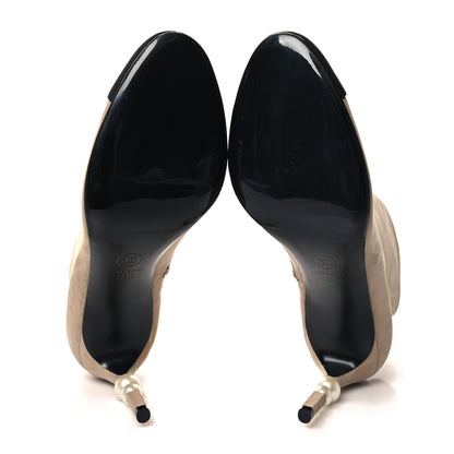Chanel Suede Grosgrain Pearl Ankle Boots 40.5 Beige 5 of 8