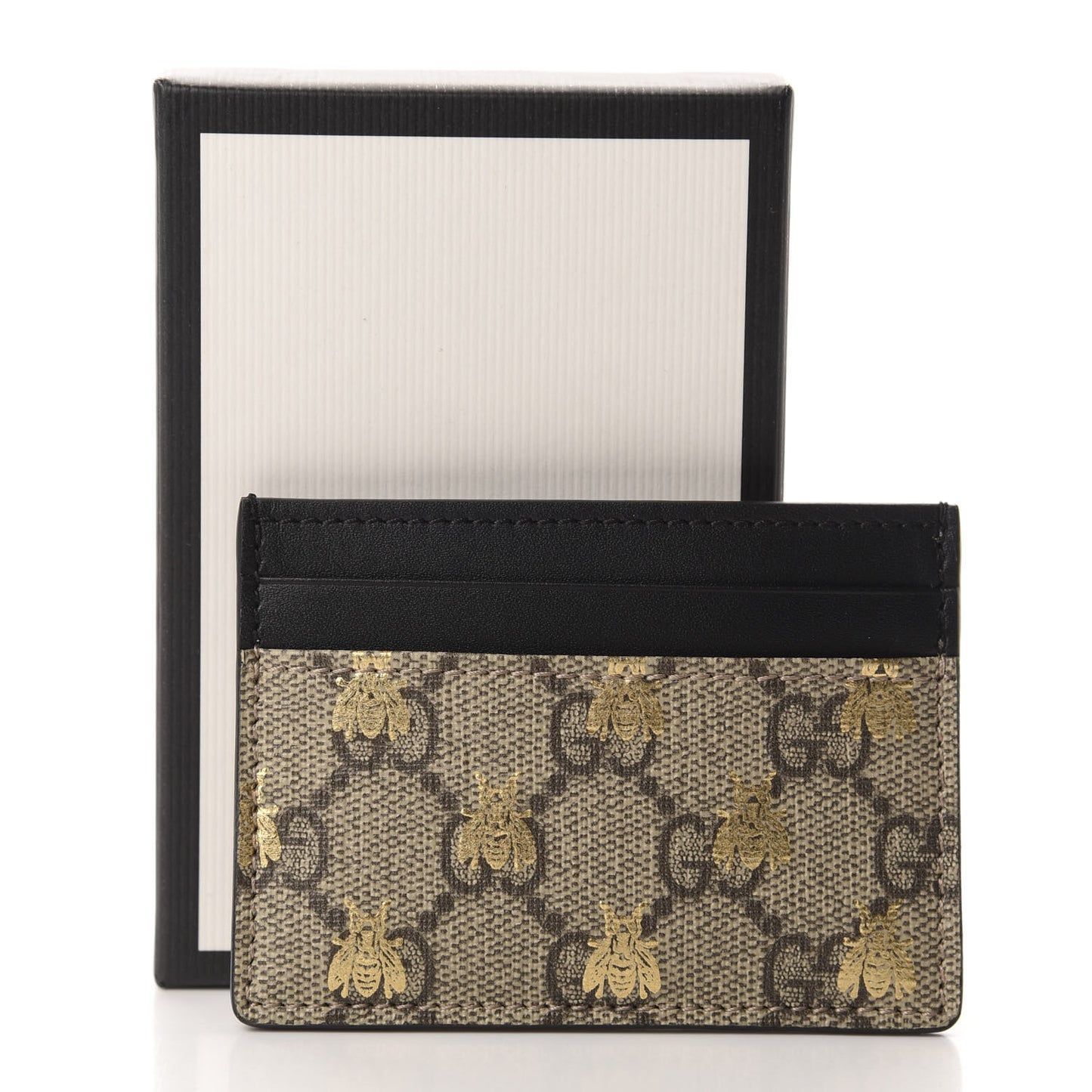 GG Supreme Monogram Bees Card Holder Black