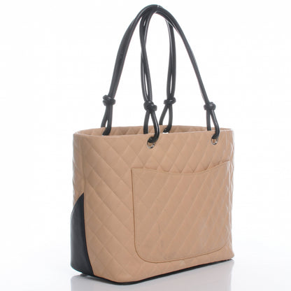 Chanel Calfskin Quilted Large Cambon Tote Beige Black 3 of 8