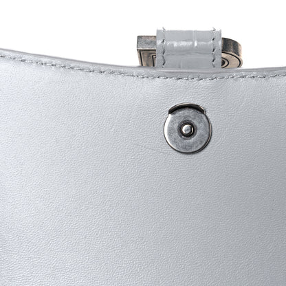 Balenciaga Shiny Calfskin Crocodile Embossed Hourglass Chain Bag Ash Blue 11 of 15