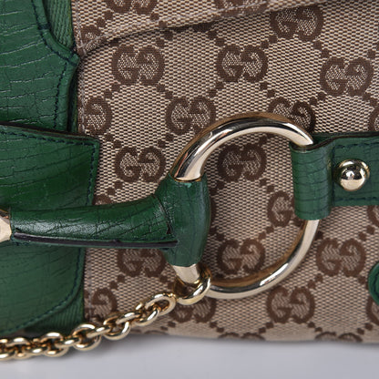 Gucci Monogram Horsebit Web Flap Bag Green 19 of 21