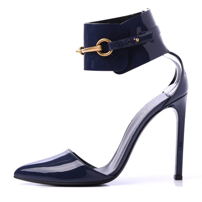Gucci Vernice Crystal Ursula Ankle Wrap Pumps 38.5 Classic Marine 1 of 7