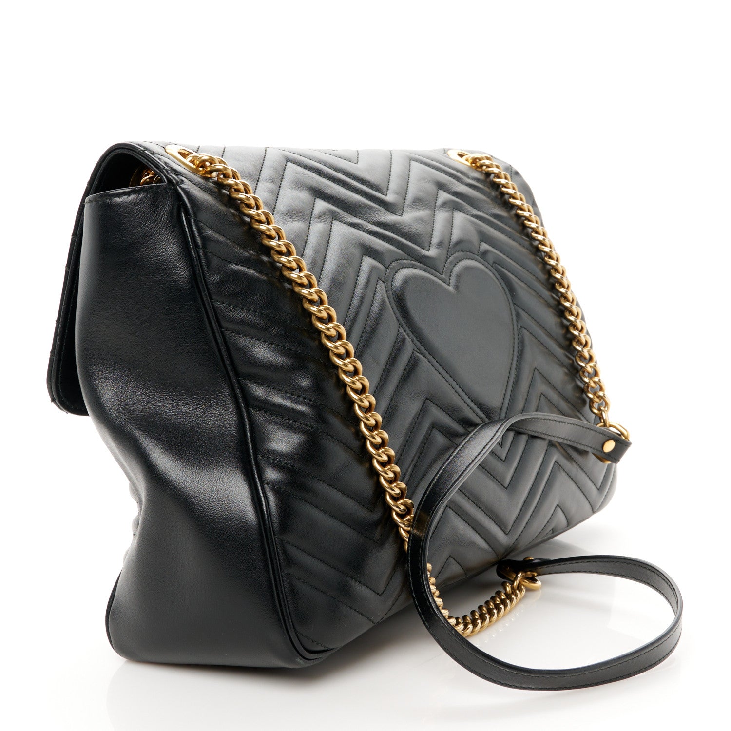 Gucci Calfskin Matelasse Large GG Marmont Shoulder Bag Black 3 of 11