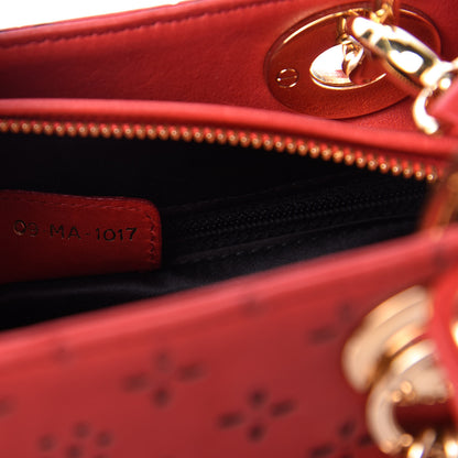 Christian Dior Calfskin Laser Cut Medium Lady Dior Red 9 of 10