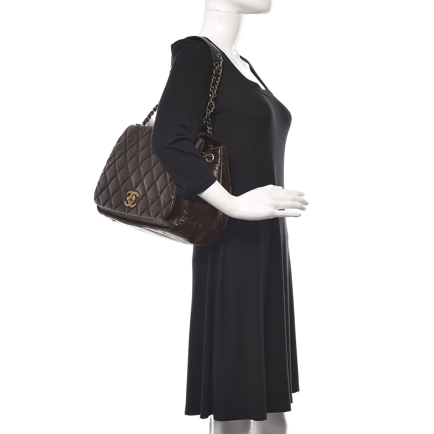 Chanel Aged Calfskin Quilted Large Pondichery Flap Dark Brown 2 of 16