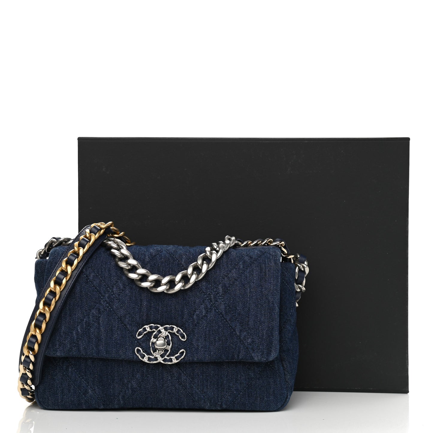 Denim Quilted Medium Chanel 19 Flap Blue