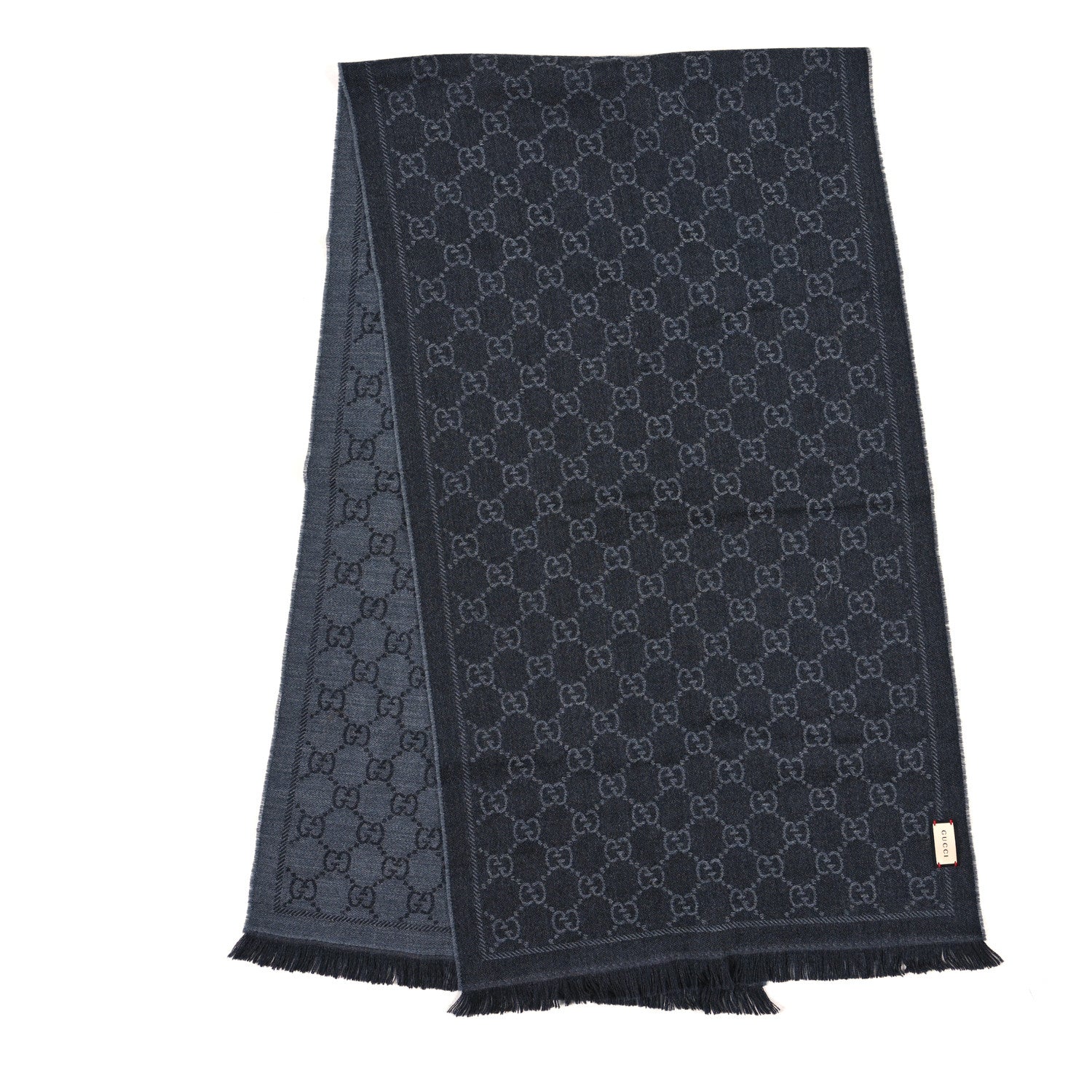 Gucci Wool Jacquard GG Monogram Sten Fringe Scarf Anthracite Black 2 of 5