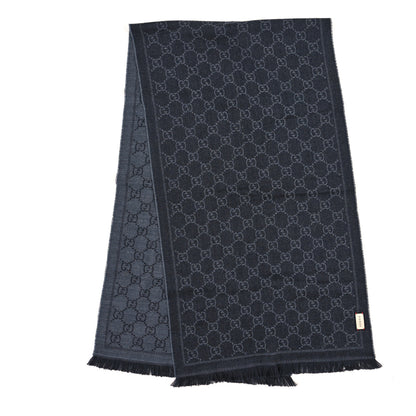 Gucci Wool Jacquard GG Monogram Sten Fringe Scarf Anthracite Black 2 of 5