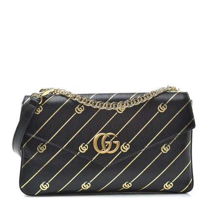 Gucci Calfskin Diagonal GG Medium Thiara Double Envelope Shoulder Bag Black White 1 of 12