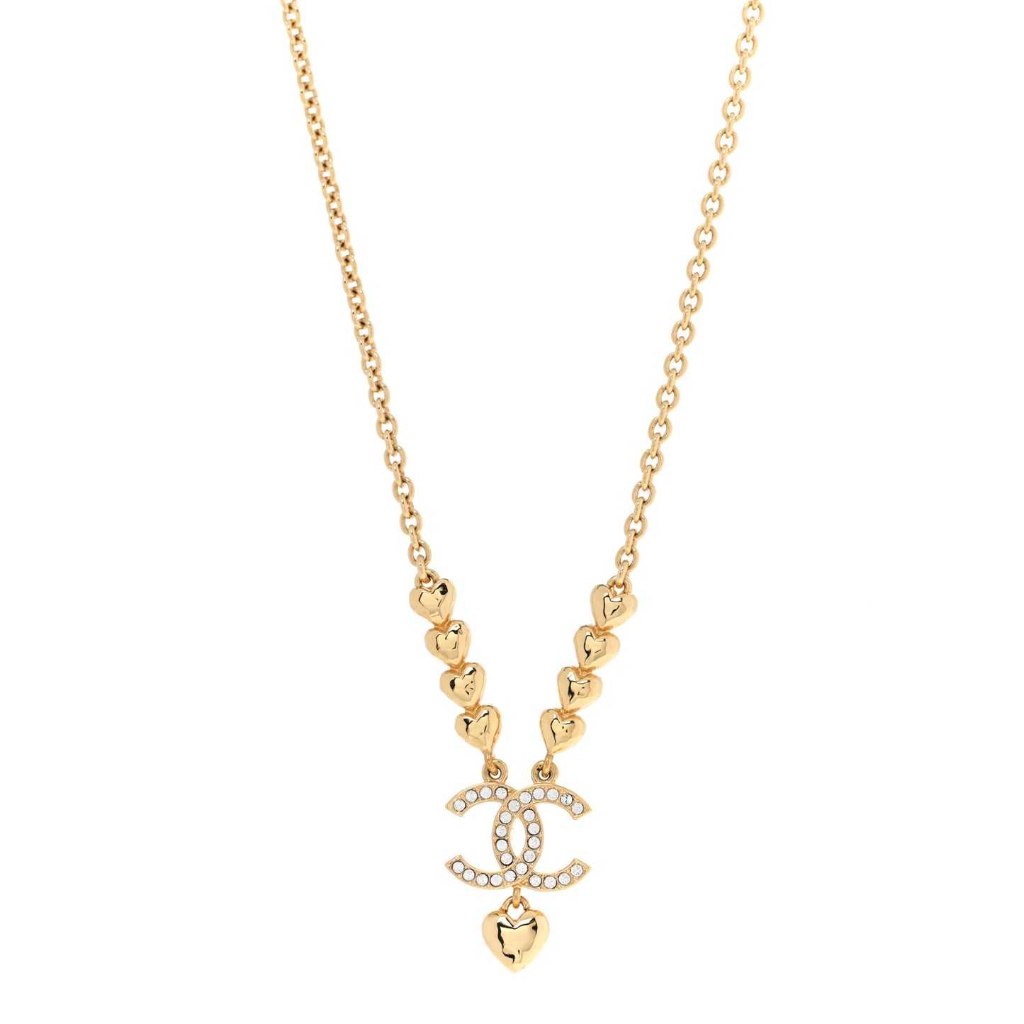 Crystal CC Heart Link Pendant Necklace Gold