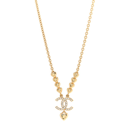 Chanel Crystal CC Heart Link Pendant Necklace Gold 1 of 6